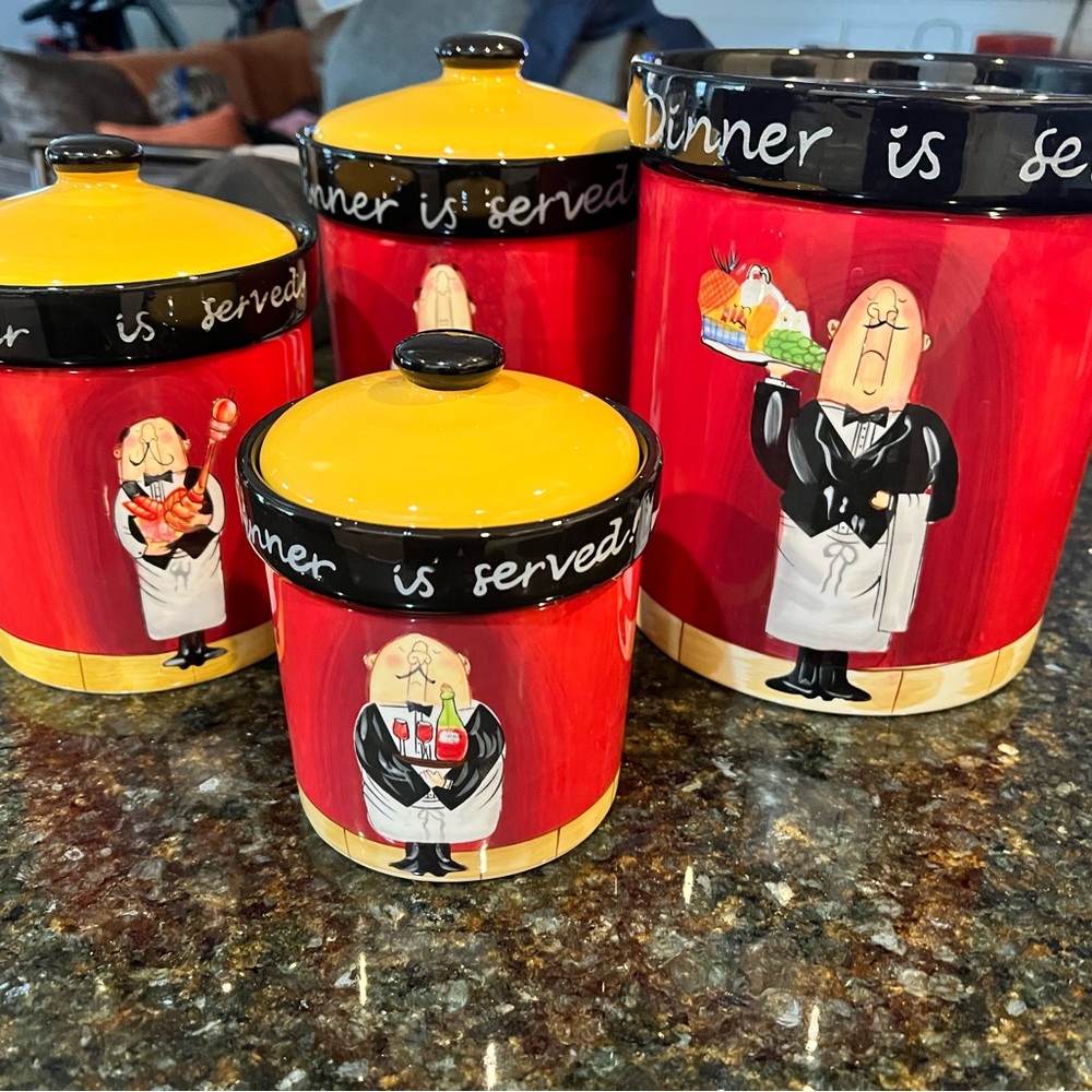 Chef Design Canister Set in Red and Yellow